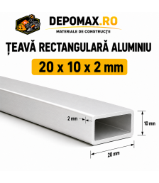 Teava rectangulara aluminiu 20 x 10 x 2 mm, 6 metri (EN AW-6060)
